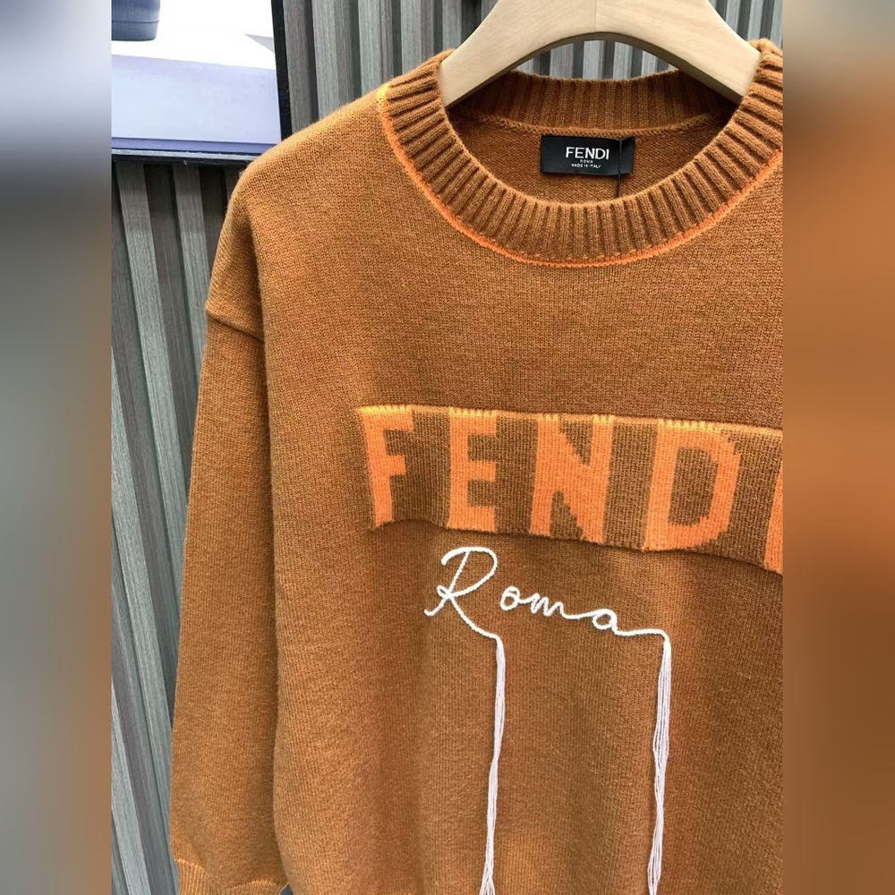 Fendi Orange Crew Neck Logo Letter Knit Sweater - Picture 6 of 10